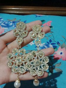 White Stone  Golden  Heavy Earring