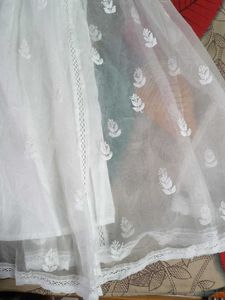 Branded White Organza Chikankari anarkali Kurta