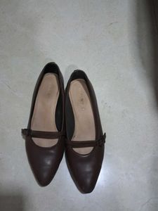 Brown Pointed Toe Flats with Strap