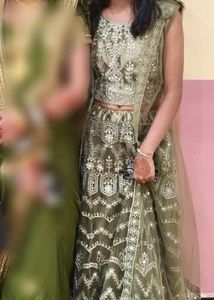 beautiful green lehnga chunri with shrug