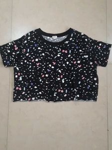 Black Terrazzo Print Cropped T-Shirt
