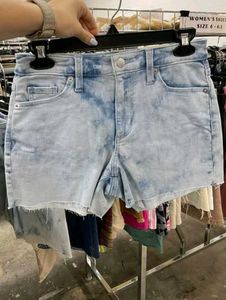 High-Rise Acid Wash Distressed Denim Shorts