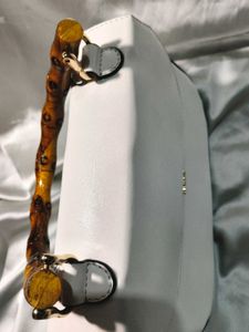 Lympk White Bamboo Handle Bag