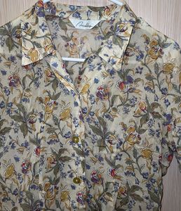 Floral Print Short Sleeve Button-Up Blouse