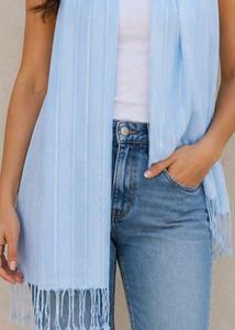 Lightweight Striped Scarf with Tassels