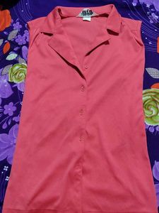 Sleeveless Collared Button-Up Top