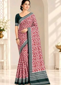 Red Floral Print Saree