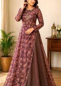 Elegant Floral Print Anarkali Gown