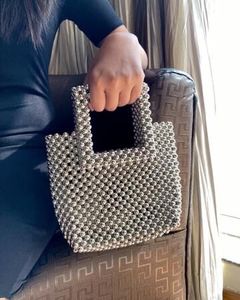 Silver Metallic Handmade Beaded Bag