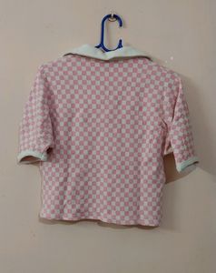Pink &amp; White Checked Tshirt