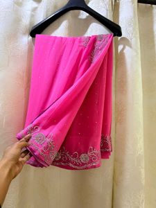 Vibrant Pink Heavy Diamond Work Saree