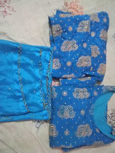 Vibrant Blue Printed Kurta Set with Dupatta