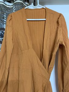 Women's Orange Textured Wrap Dress