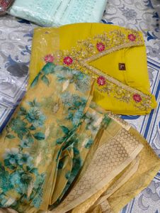 Yellow Embroidered Kurta Set with Floral Dupatta