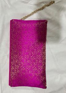NEERUS Embellished Pink Clutch Bag with Chain