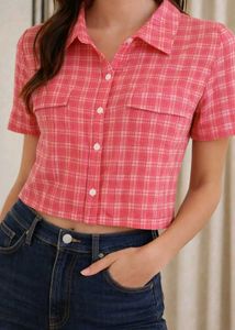 Trendy red checked crop shirt ❤️