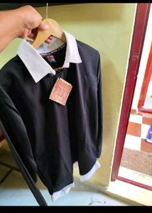 Black Long Sleeve Top with White Collar