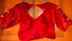 Stunning Red Blouse with Lace Sleeves