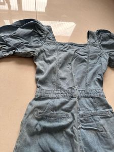 Denim Jumpsuit with Puff Sleeves