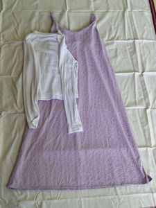 Women's Lavender Maxi Dress and White Cardigan Set