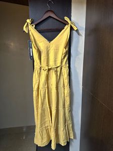 Zara Yellow Tiered Midi Dress (Padded)