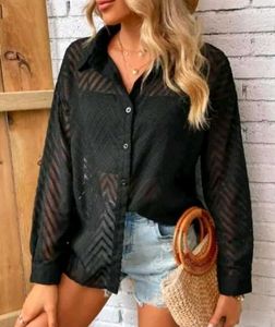Chic Black Sheer Button-Down Shirt