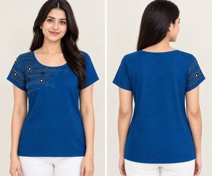 Blue Beaded Accent T-Shirt