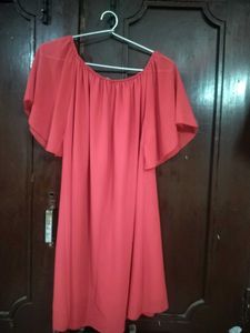 Coral Off-Shoulder Flutter Dress