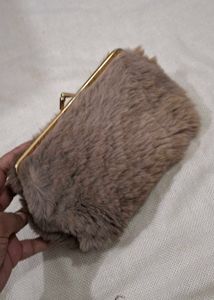 real Fuzzy Clutch with Coin Pouch
