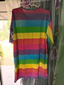 Length 37,Rainbow Striped T-Shirt