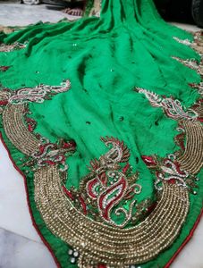 pure georgette zaridozi work Green  Saree