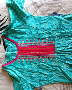 Beautiful soft silk printed kurti with Gota Work.