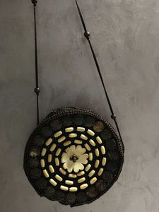 Unique Round Woven Bag with Coconut Shells
