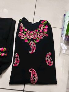 Black Kurta Set with Pink Embroidery