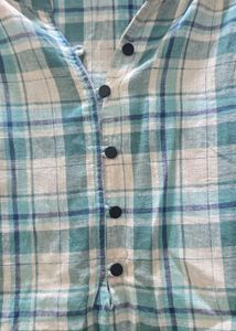 Blue Plaid Button-Up Long Sleeve Top
