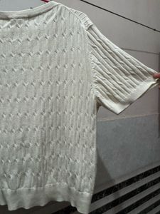 Cream Cable Knit Short Sleeve Sweater