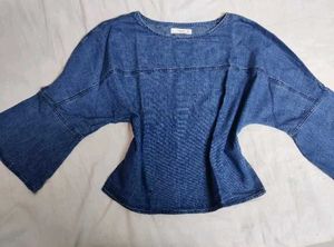 Mango Denim Bell Sleeves Top