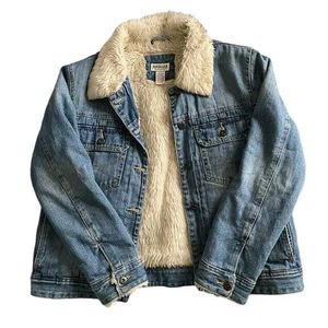 Denim Jacket with Faux Fur Collar