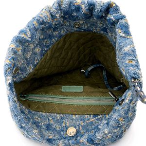 Blue Tweed Hobo Bag with Pouch