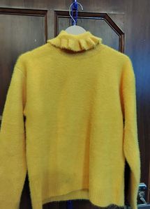 Cozy Yellow Ruffle Neck Sweater