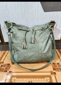 Stylish Green Leather Studded Shoulder Bag