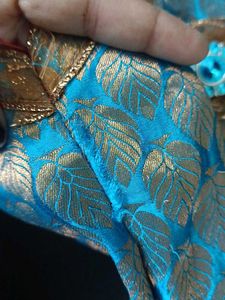 Girl's Blue &amp; Gold Brocade Top