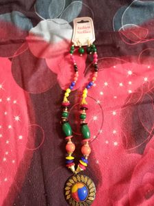Funky Colorful Beaded Necklace with earing