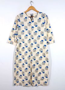 Here&Now Cream Floral Printed Kurta (Women)