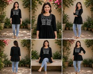Black Embroidered Kurta Tunic-All size