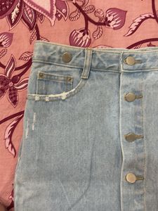 Light Wash Ripped Denim Skirt