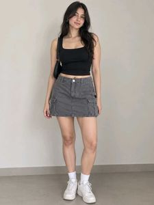 Gray Cargo Mini Skirt