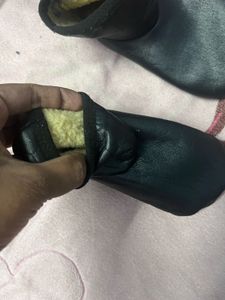 Cute Black leather waterproof snow Baby Booties