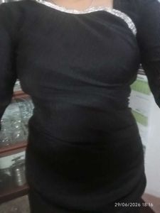 Elegant Black Ruched Dress with Rhinestone Detail