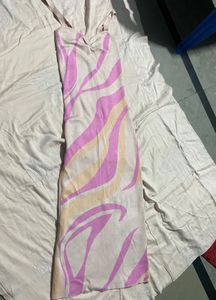 New Pink Patterned Midi Dress